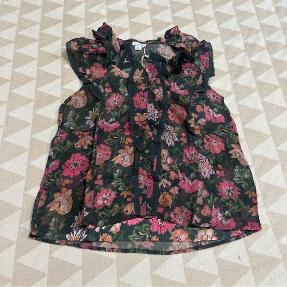 Sundance Miranda top floral flutter sleeve ruffle - Picture 1 of 2